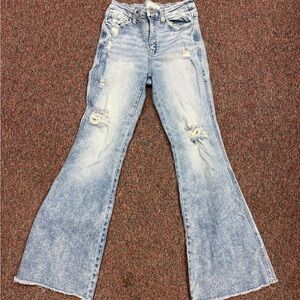 Flying Monkey Light Blue Distressed Flare Jeans